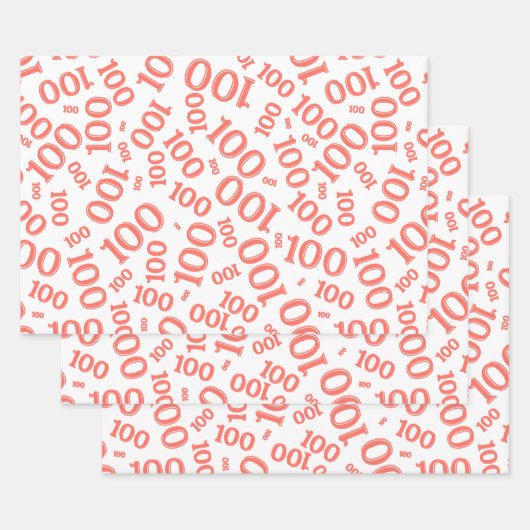 100e geboorte koraal/wit willekeurig nummerpatroon inpakpapier vel (Set)