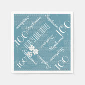 100e geboortedag naam pastel blauw Floral paper Servet (Voorkant)