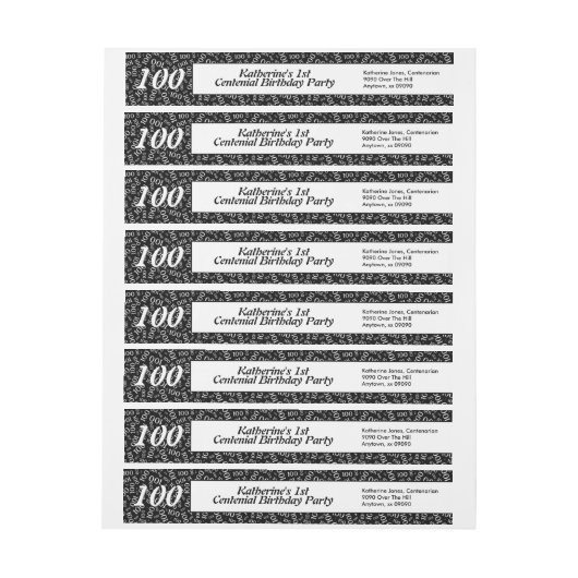 100e geboortedag nummer Pattern Black Return Addre (Vel)