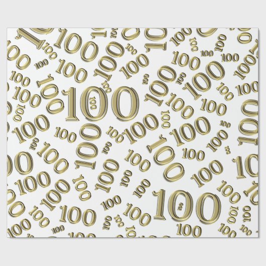 100e Goud/Wit Willekeurig Getal Patroon Groot Cadeaupapier (Vlak)