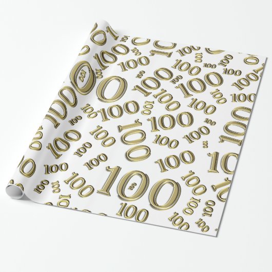 100e Goud/Wit Willekeurig Getal Patroon Groot Cadeaupapier (Uitgerold)