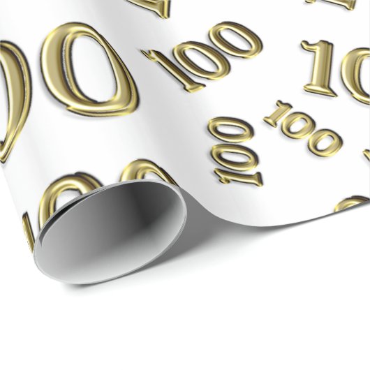 100e Goud/Wit Willekeurig Getal Patroon Groot Cadeaupapier (Rol Hoek)