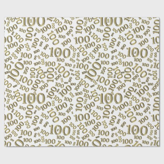 100e Goud/Wit Willekeurig Getal Patroon Medium Cadeaupapier (Vlak)