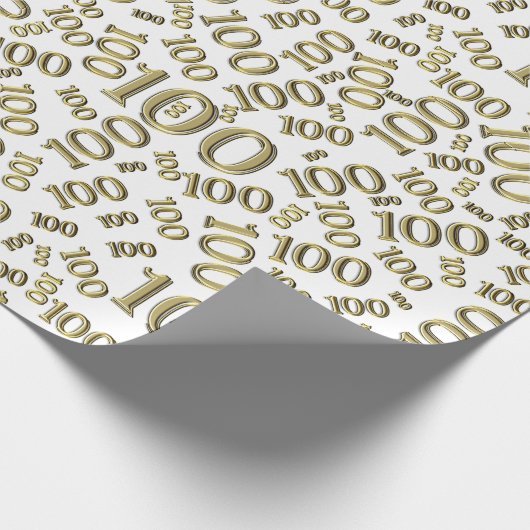 100e Goud/Wit Willekeurig Getal Patroon Medium Cadeaupapier (Hoek)