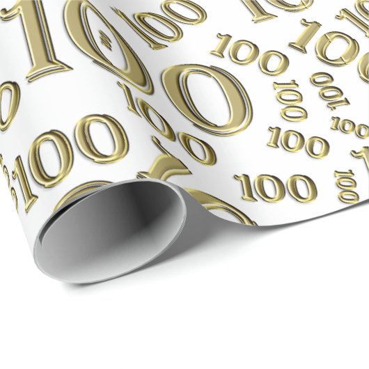 100e Goud/Wit Willekeurig Getal Patroon Medium Cadeaupapier (Rol Hoek)