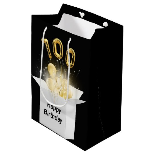 100e goudzeemeerballonnen in witte doos medium cadeauzakje (Voorkant Gekanteld)