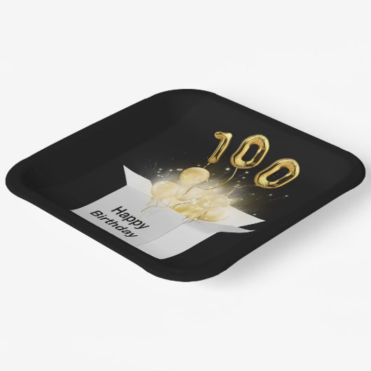 100e goudzeemeerballonnen in witte doos papieren bordje (Gebogen)