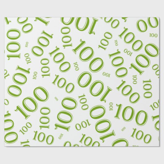 100e Groen/Wit Willekeurig Getal Patroon Groot Cadeaupapier (Vlak)