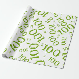 100e Groen/Wit Willekeurig Getal Patroon Groot Cadeaupapier