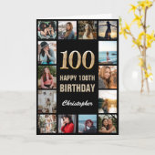 100e Happy Birthday Black en Gold Photo Collage Kaart (Gele Bloem)