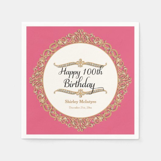 100e Happy Birthday Party Celebration Ronde Decor Servet (Voorkant)