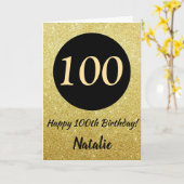100e Happy Birthday Zwart en Goud Glitter Kaart (Gele Bloem)