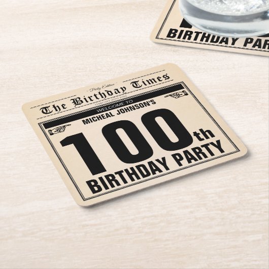 100e  jaarkrant, uniek ontwerp kartonnen onderzetters (Schuin)