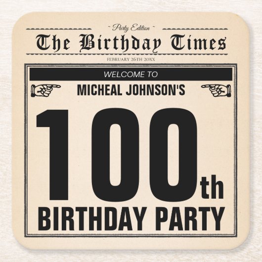 100e  jaarkrant, uniek ontwerp kartonnen onderzetters (Voorkant)