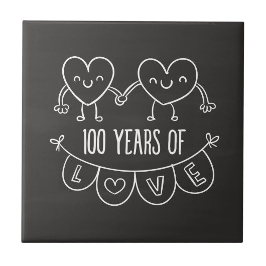 100e Jubileum Gift Chalk Hearts Tegeltje (Voorkant)
