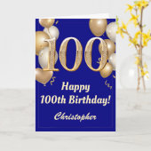100e marthday Navy Blue Gold Balloons Confetti Kaart (Gele Bloem)