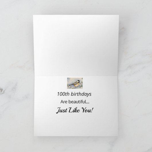 100e Mooie Jaar Charmante Chickadee Kaart (Binnen)