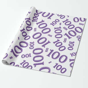 100e Paarse/witte Willekeurige Getal Patroon Groot Cadeaupapier
