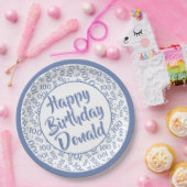 100e Partij Willekeurig Nummer Patroon Blauw/Wit Papieren Bordje (Feest)