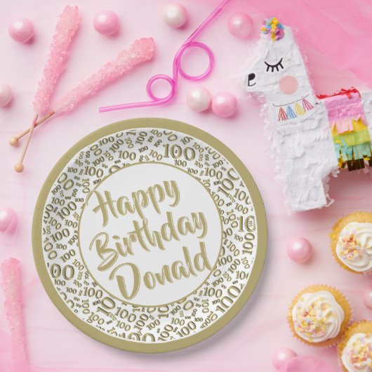 100e Partij Willekeurig Nummer Patroon Goud/Wit Papieren Bordje (Feest)