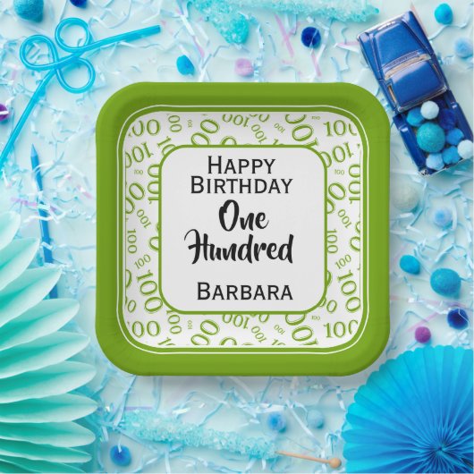 100e Partij Willekeurig Nummer Patroon Groen/Wit Papieren Bordje (Feest)