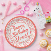 100e Partij Willekeurig Nummer Patroon Koraal/Wit Papieren Bordje (Feest)