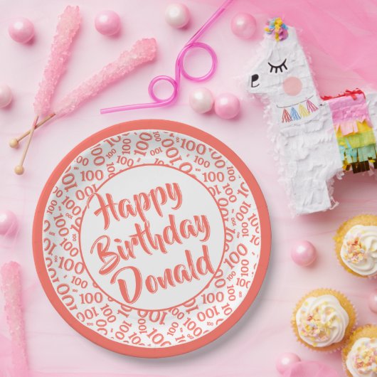 100e Partij Willekeurig Nummer Patroon Koraal/Wit Papieren Bordje (Feest)