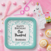 100e Partij Willekeurig Nummerpatroon Blauwgroen/W Papieren Bordje (Feest)