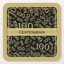 100e-partijthema Sq "Centenarian" (zwart/goud) Kartonnen Onderzetters