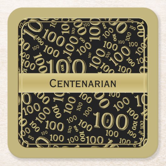 100e-partijthema Sq "Centenarian" (zwart/goud) Kartonnen Onderzetters (Voorkant)