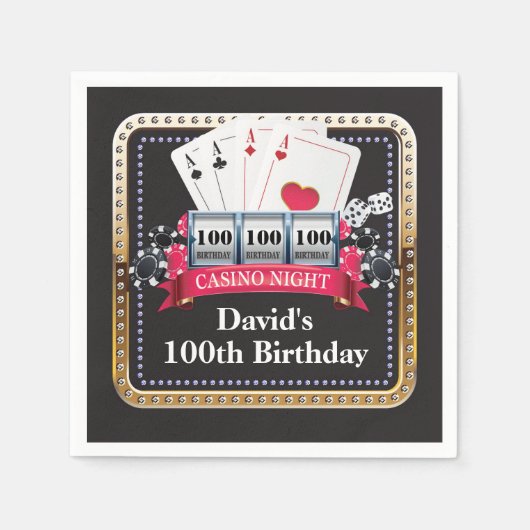 100e pokerspeelkaart Casino Birthday Napkins Servet (Voorkant)
