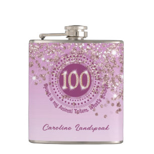 100e & Roos Gouden Glitter & Drink Quote Heupfles