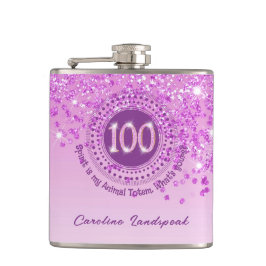 100e & Roze glitter & Drink Quote Heupfles