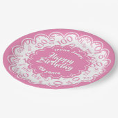 100e roze/witte willekeurige nummerpatroon papieren bordje (Gekanteld)