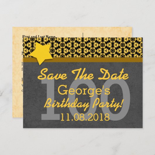100e Save the Date Donker Grijs Goud STERREN G80D Aankondigingskaart (Voorkant / Achterkant)