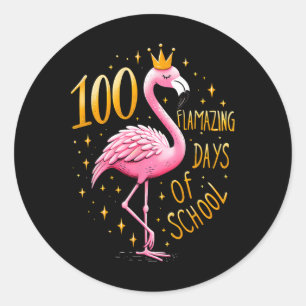 100e schooldag 100 vlammende schooldagen flamingo ronde sticker