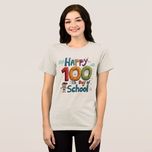 100e schooldag Tri-Blend shirt (Voorkant volledig)