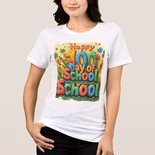 100e schooldag Tri-Blend shirt (Voorkant)