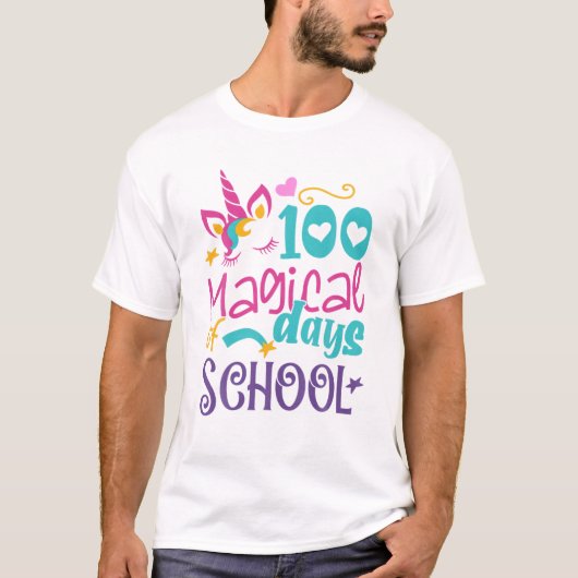 100e schooldag Unicorn 100 magische dagen T-shirt (Voorkant)