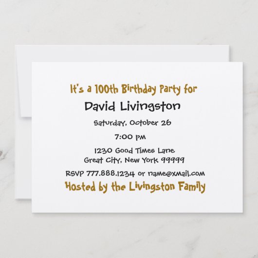 100e Sjabloon voor uitnodiging op jaardag (Achterkant)