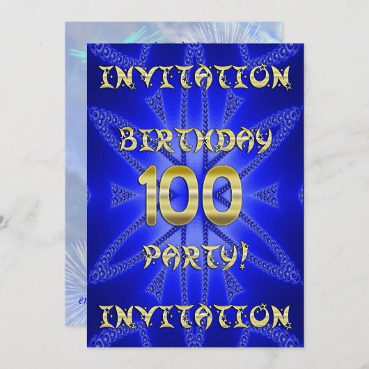 100e uitnodiging van de partij van Birthday (Voorkant / Achterkant)
