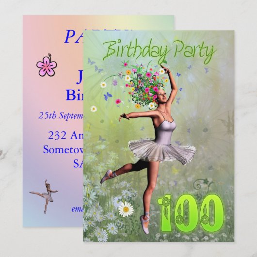 100e uitnodiging van de partij van Birthday (Voorkant / Achterkant)
