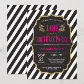 100e uitnodiging van de verjaardag. Zwart en goudg (Voorkant / Achterkant)