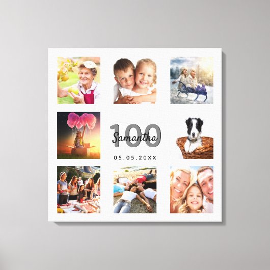100e verjaardag aangepaste foto collage wit monogr canvas afdruk (Voorkant)