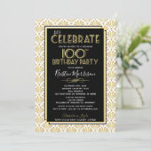 100e verjaardag Art Deco Gatsby Roaring 1920s Part Kaart (Staand voorkant)