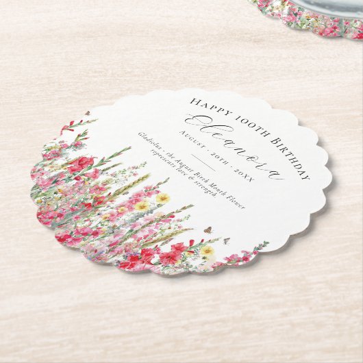 100e verjaardag augustus Geboortebloem Custom Kartonnen Onderzetters (Gekanteld)