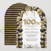 100e verjaardag ballon Gold Black Sparkle Kaart (Voorkant / Achterkant)