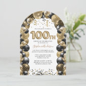 100e verjaardag ballon Gold Black Sparkle Kaart (Staand voorkant)