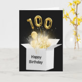 100e verjaardag ballonnen in witte doos Kaart (Gele Bloem)