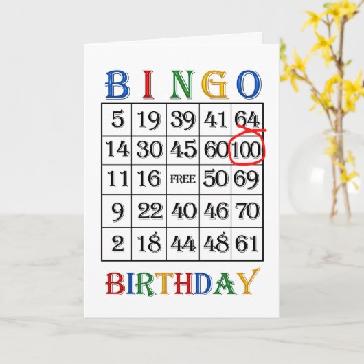 100e verjaardag Bingo kaart (Gele Bloem)